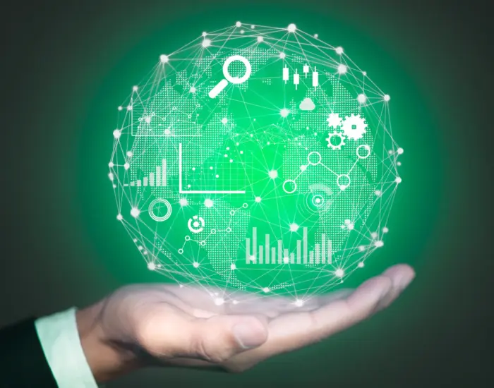 An image of a hand holding a ball of data to show the data led SEO services